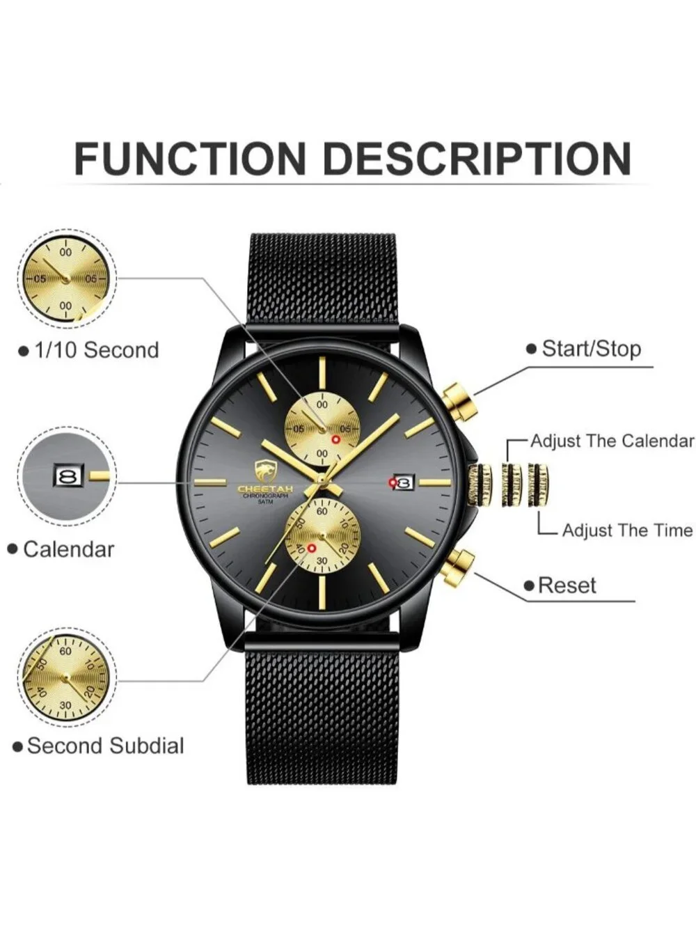 Men's Two Tone Gold Mesh Stainless Steel Minimalist Quartz Analog Wristwatch